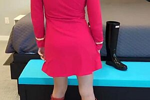 boldly going in boots, petite redhead milf teases in dress! 😍