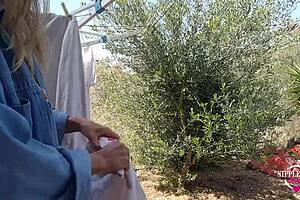 Kinky Mom Plays with Pierced Pussy Outdoors Hard