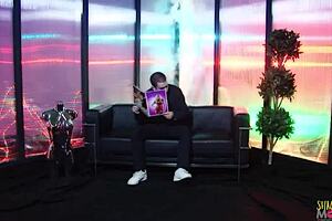 Blonde woman with tattoos notices something tempting