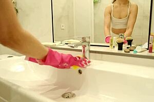 Cleaning Lady Spotted in Your Bathroom Doing Her Job. She’s Tidying Up Every Corner with Care.