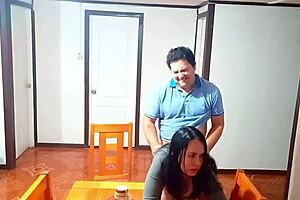 stepmom caught off guard for sex on dining table before breakfast