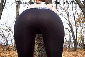 Fit Milf In Tight Black Leggings Teases Sexy Ass Outdoors