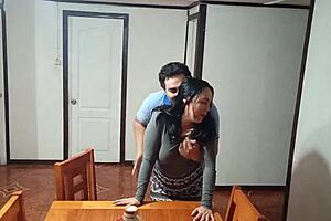 stepmom caught off guard for sex on dining table before breakfast