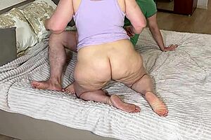 in the bedroom, stepmom lay down tempting stepson to excitement.