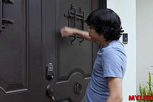 lucky boy visits friend, catches step-mom in bathroom