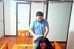 stepmom caught off guard for sex on dining table before breakfast