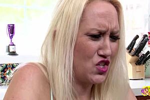 blonde sluts alana evans and zoe parker feel dirty lesbian passion in kitchen