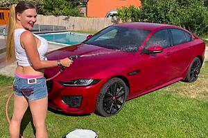 Lenushka Doll's Sexy Car Wash Turns into Hot Summer Wet Hose Play with Big Tits and Curvy Body