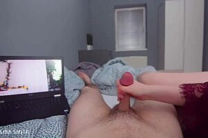 stepmom jerks off stepson watching nude try-on in the morning, reacting to destinationkat