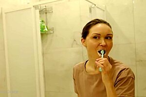 Kristina's morning features sexy barefoot feet, belly, and legs in the bedroom and shower.