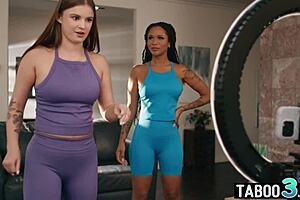 Teen sky wonderland works out with ebony milf stepmom