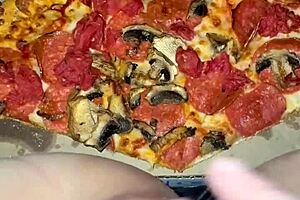 Pizza fetish fun with kinky Arab teen Snowwhite cumming on food in wild LA solo play! 🍕🔥