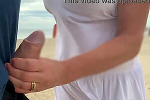 Busty Stranger Milf Gives Handjob To Big Cock In Public POV, Leading To Cumshot.