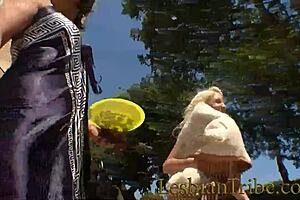 Enjoy a relaxing outdoor lesbian massage.