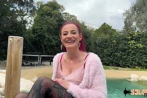 Hey, wanna watch fiery redhead Sally play with two massive cocks?  