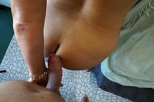 Big tit blonde milf bent over for quickie fuck by new lover in kitchen