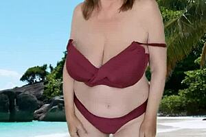 hot granny with huge tits teasing in bikini, so sexy and fun