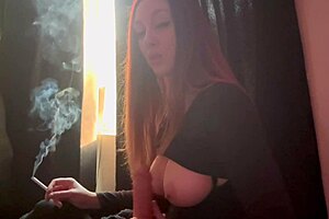 italian long hair big tits artemisia love dildo handjob while smoking a cigarette