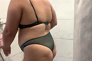 Caught stepmother showering naked with hidden camera today