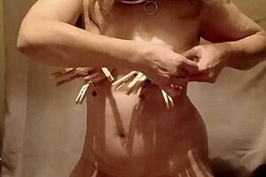 Maid Housewife In Bondage With Clamps And Belt