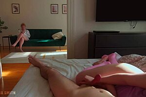 Edging my bf till he cums fast inside me as stepmom watches us closely