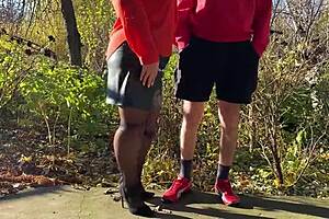 mother-in-law holds my dick outside while i pee in public toilet