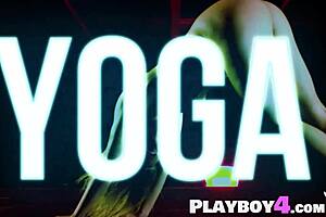 Big ass babe stretches with hot milf after group workout with friends.