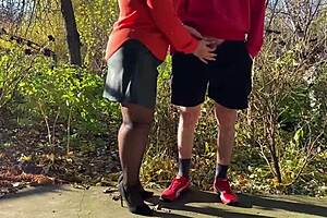 mother-in-law holds my dick outside while i pee in public toilet