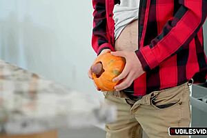 Hey, check out this milf pulling a dick out of a pumpkin! 🎃🍆 It's so wild and unexpected, you won't believe it happened in reality