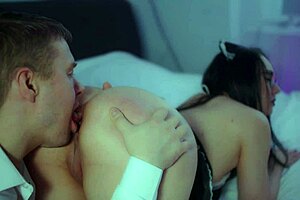 Perverted boy pisses on brunette milf and fucks her ass hard.