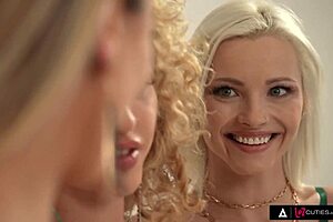 i saw these lez cuties three stunning babes in sexy lingerie indulging in a hot fuckfest