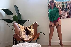 Brunette's Bold Striptease Reveals Big Clit And Wet Pussy In Dress