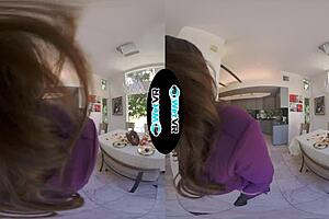 Wet VR Hostel Fantasy Fulfills Brunette's Deep Desires with Monster Cock