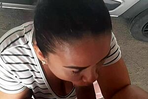 Stepmom sneaks a quick blowjob in the parking lot today!