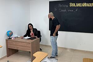 fucking substitute teacher Sarah Black with SoldierHugeCock in class