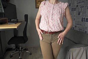 Naughty Colleague Flashes Wedgie Pussy in Tight Clothing for Close-Up Tease