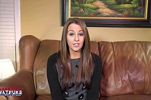 Busty Redhead Autum Squirts on Couch, Sucks Big Cock