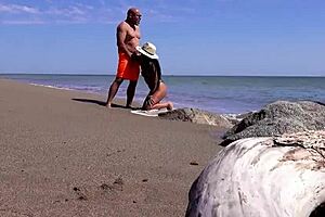 Risky Outdoor Sex for Mature Couple on Mexican Beach