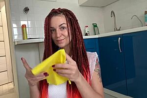 European MILF Squirts During Wet Kitchen Cleaning Tutorial
