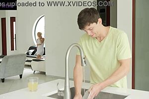 Laura Bentley sucks stepson’s cock dry after hubby leaves home