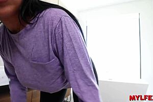 perv stepson strokes his big tits milf mom while she cleans in mylfex fantasy