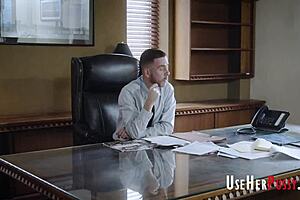 in the office, boss freeuses teen employee like stationery