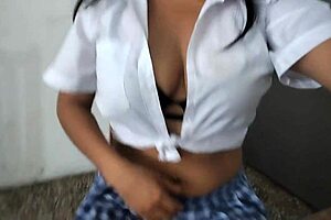 ciara trez, horny black girl, gives handjob and doggystyle while bent over, anal fingering her shaved pussy in shoes.