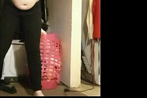 Fat milf stripteases and oils her body