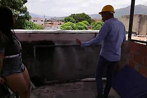 Sexy engineer on my roof, I show naked body and INVITE him to FUCK by tools.