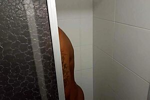 In the shower, my mother-in-law eagerly sucks my monster cock.
