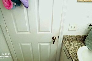 Stepmom Kymber Leigh hurries home to stroke stepson's huge cock for relief.