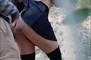 hot prostitute gets creampie and spanks outdoors in natural setting