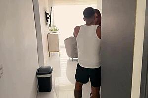 I met my curvy Colombian neighbor with big natural tits in the elevator and fucked her outdoors.