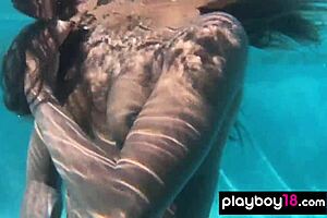 ana foxxx fingers her hairy black pussy naked under the water